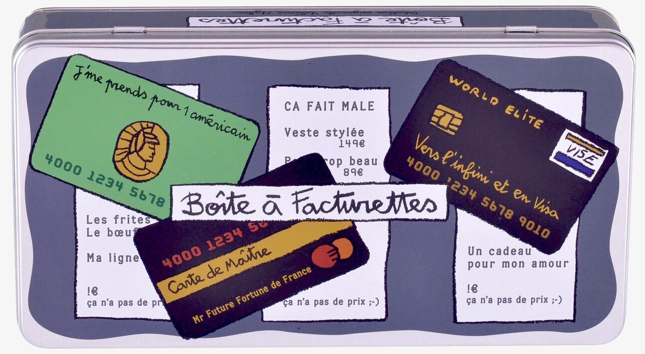 Foto av konstnärlig plåtburk med humoristisk design