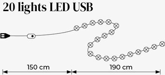 Ljusslinga Silver 20 LED - USB från Happy Lights, 340 cm lång