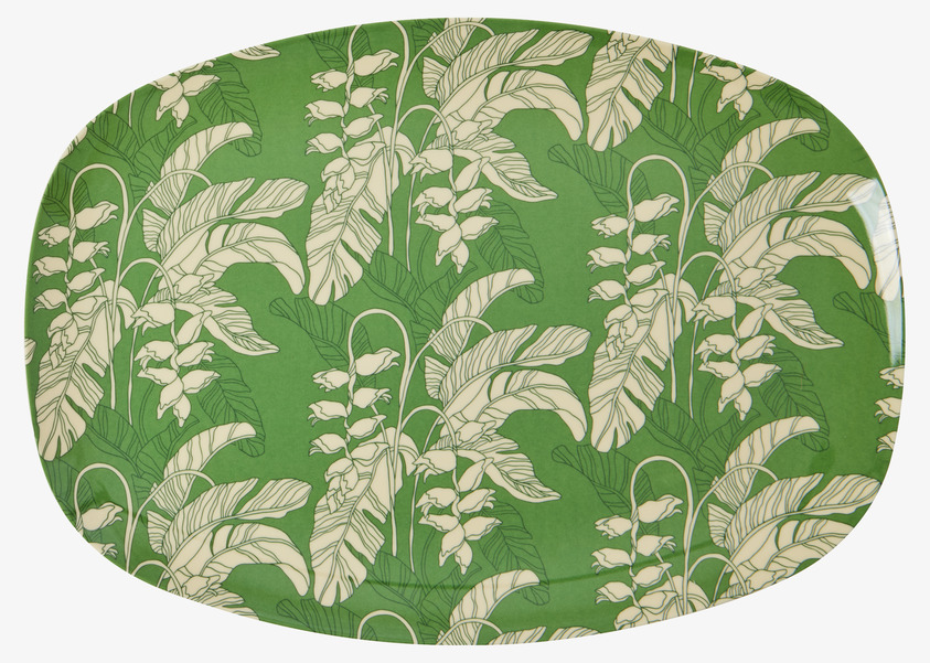 Tallrik Paradise Print från Rice med gröna blad och blommor