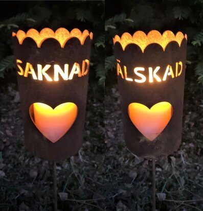 Gravlykta Älskad/Saknad Rost Lind Decoration Gravdekoration Minnessten Änglar Gravlyktor Gravljus