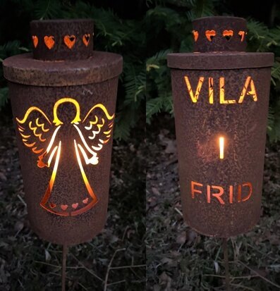 Gravlykta Ängel/Vila I Frid Rost Lind Decoration Gravdekoration Minnessten Änglar Gravlyktor Gravljus