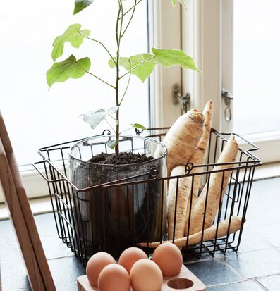 Inköpskorg Med Handtag från IB Laursen på fönsterbräda