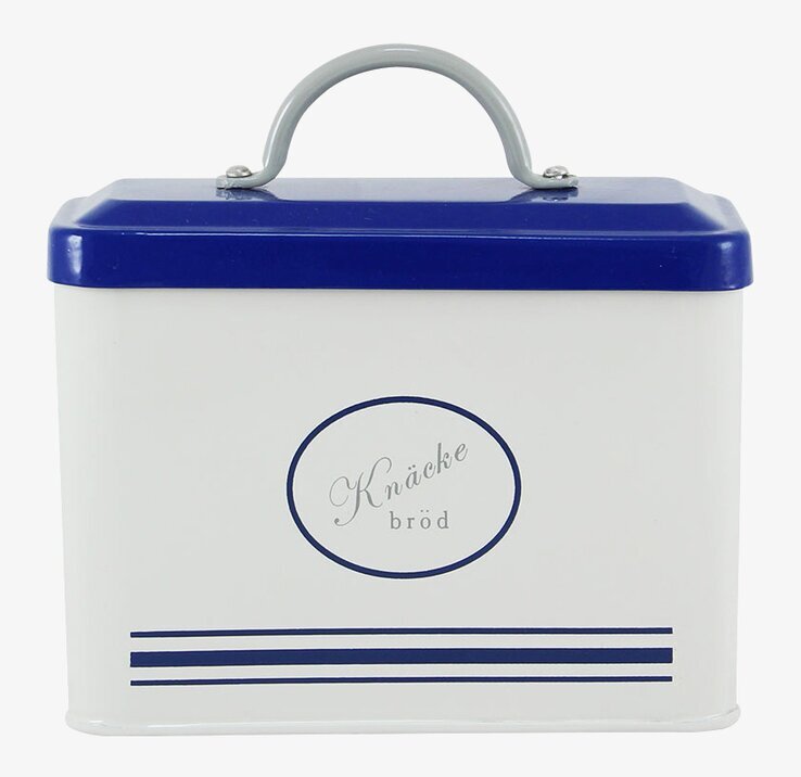 Plåtburk Barbro Knäckebröd från Strömshaga i vit och blå