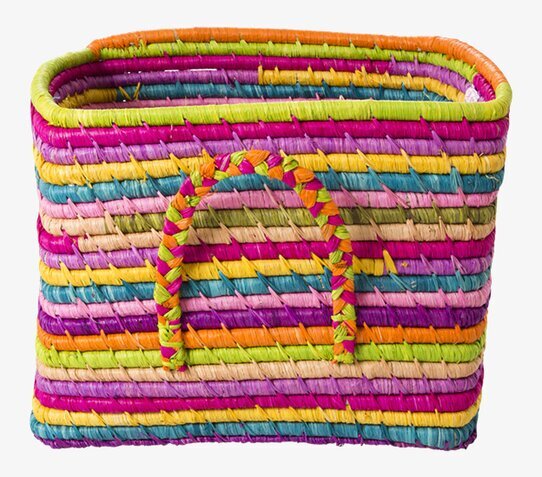 RaffiaKorg Multi från Rice i färgglada ränder och handtag