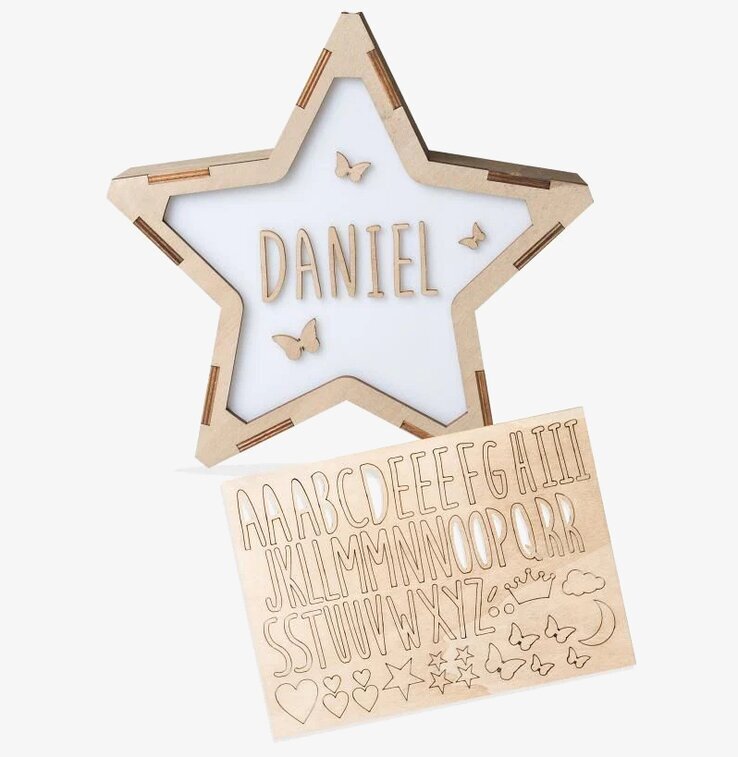 Bokstavslampa LED Star från Vintiun med träbokstäver