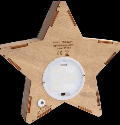 Bokstavslampa LED Star från Vintiun, trä, stjärnformad