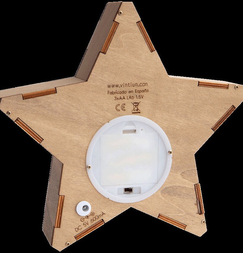 Bokstavslampa LED Star från Vintiun, trä, stjärnformad
