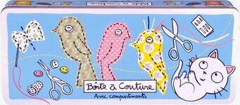 Bild av charmig plåtburk med färgglada sydekorationer