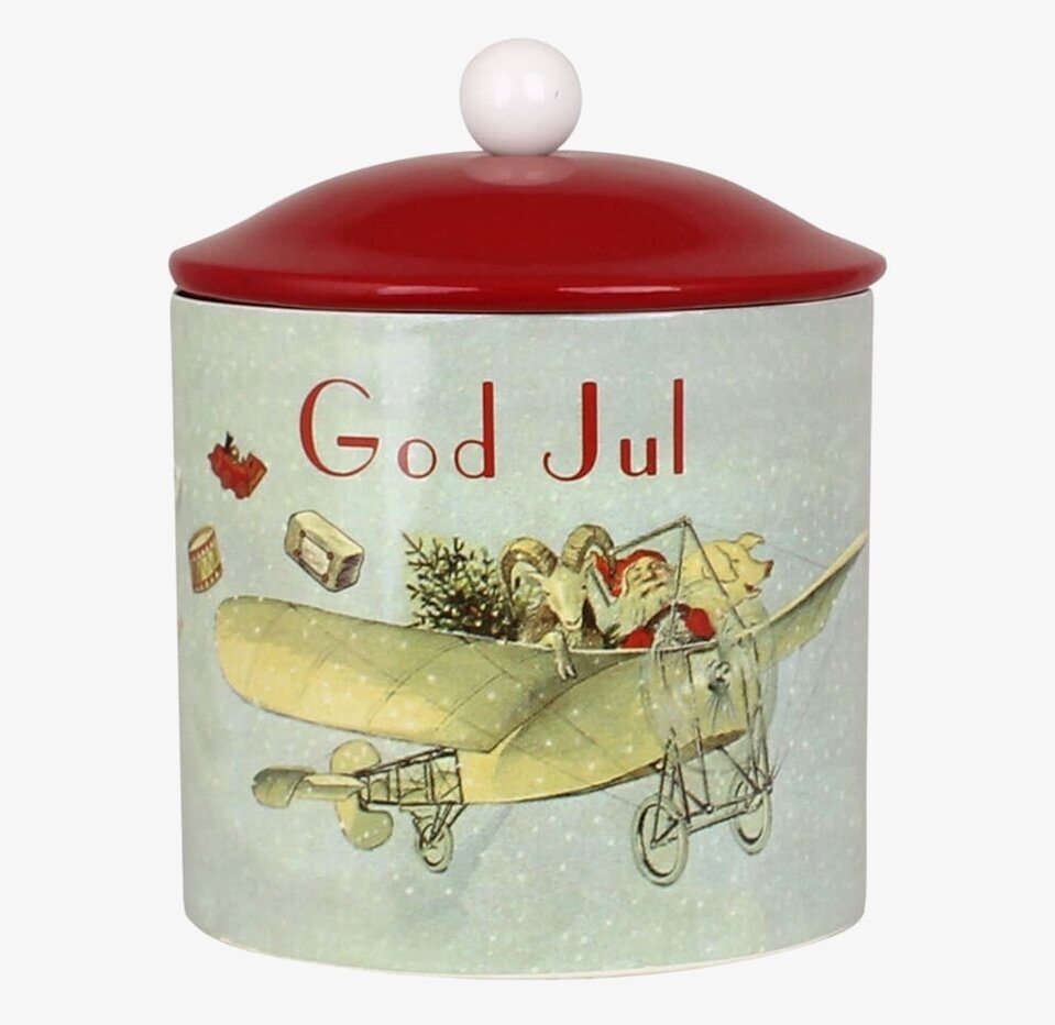 Plåtburk Aina God Jul från Strömshaga med retro julmotiv