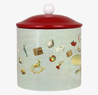 Bild av nostalgisk julplåtburk med traditionella motiv