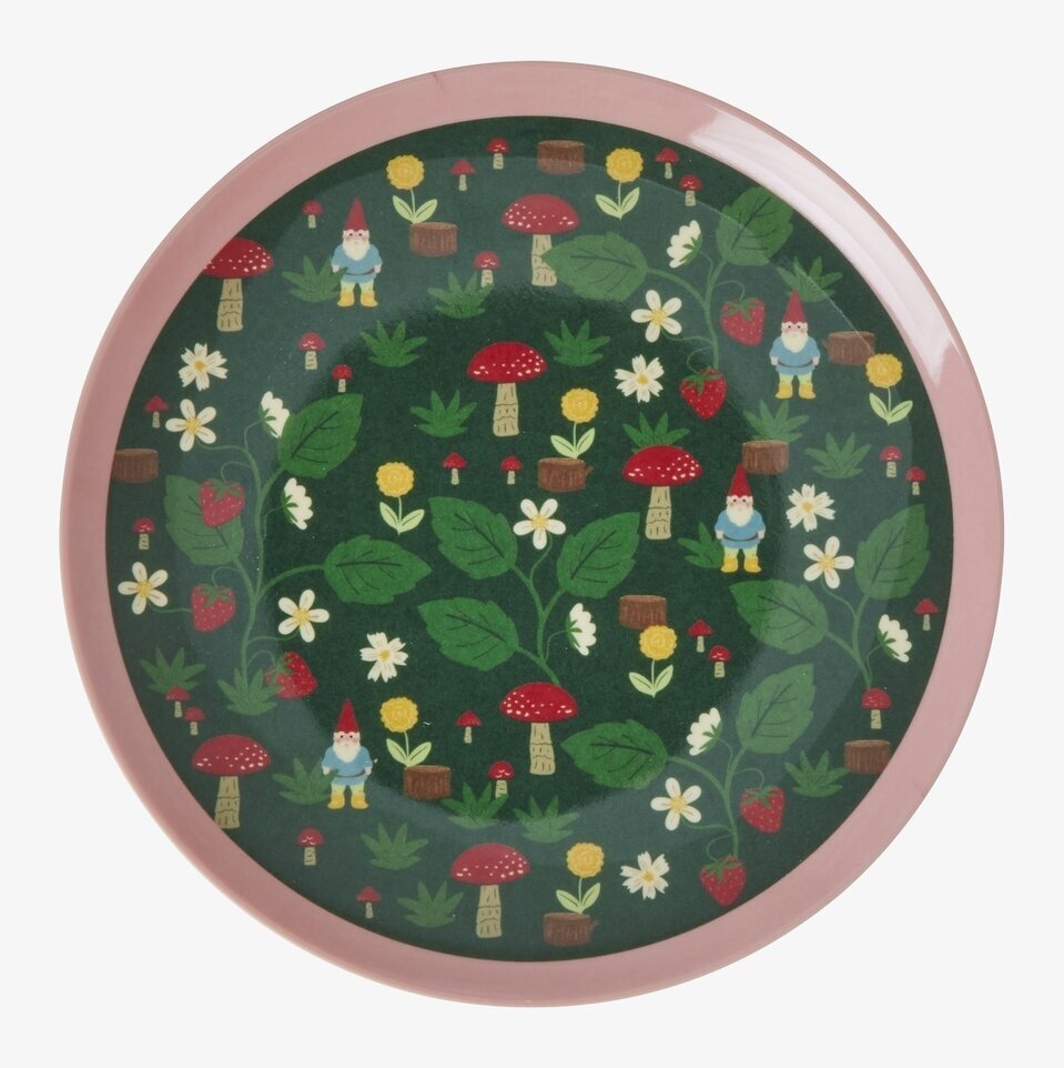 Desserttallrik Forest Gnome Print från Rice med skogstema