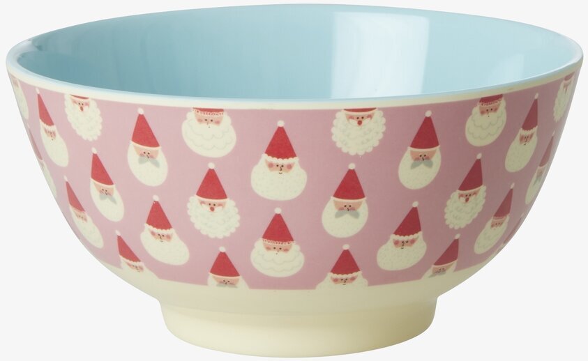 Skål Santa Baby Print från Rice med tomtar och ljusblå insida