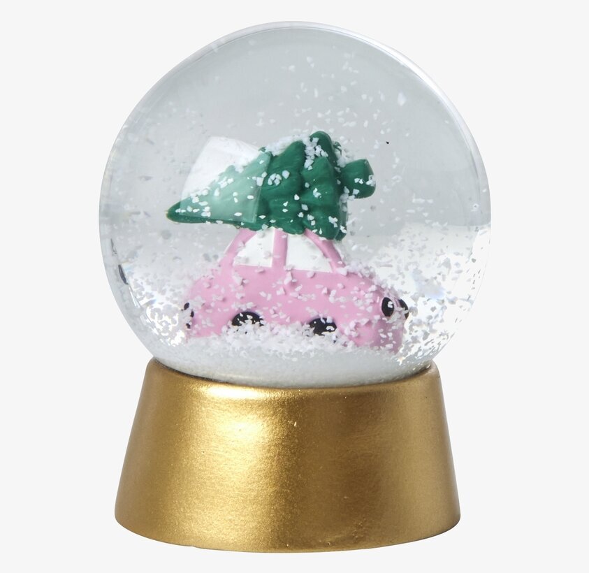 Snöglob Xmas Car från Rice med rosa bil och grön julgran