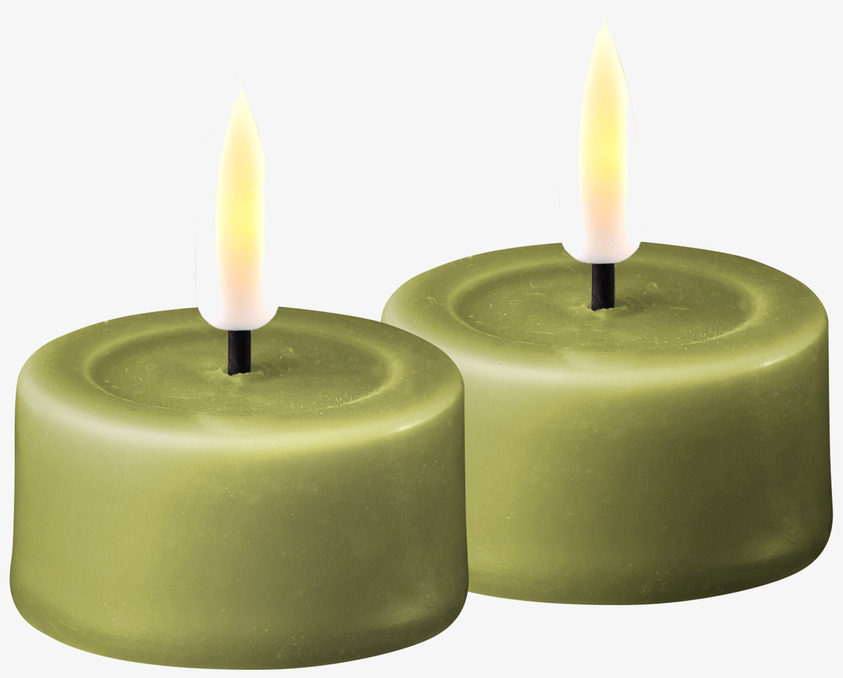 Värmeljus LED Olivgrön 2-Pack från Deluxe Homeart