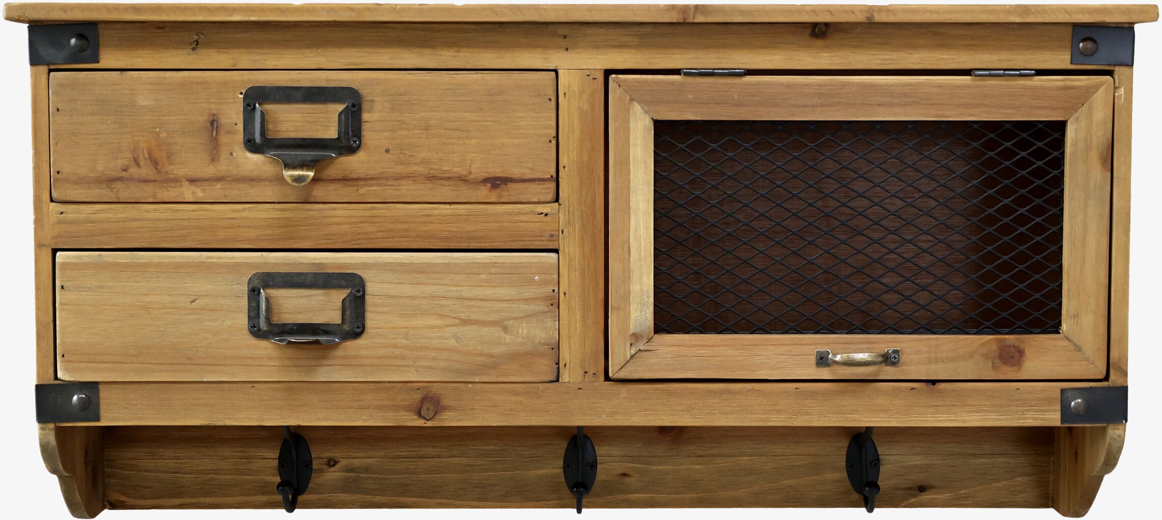 Vägghylla Med Lådor & Krokar från Chic Antique i trä