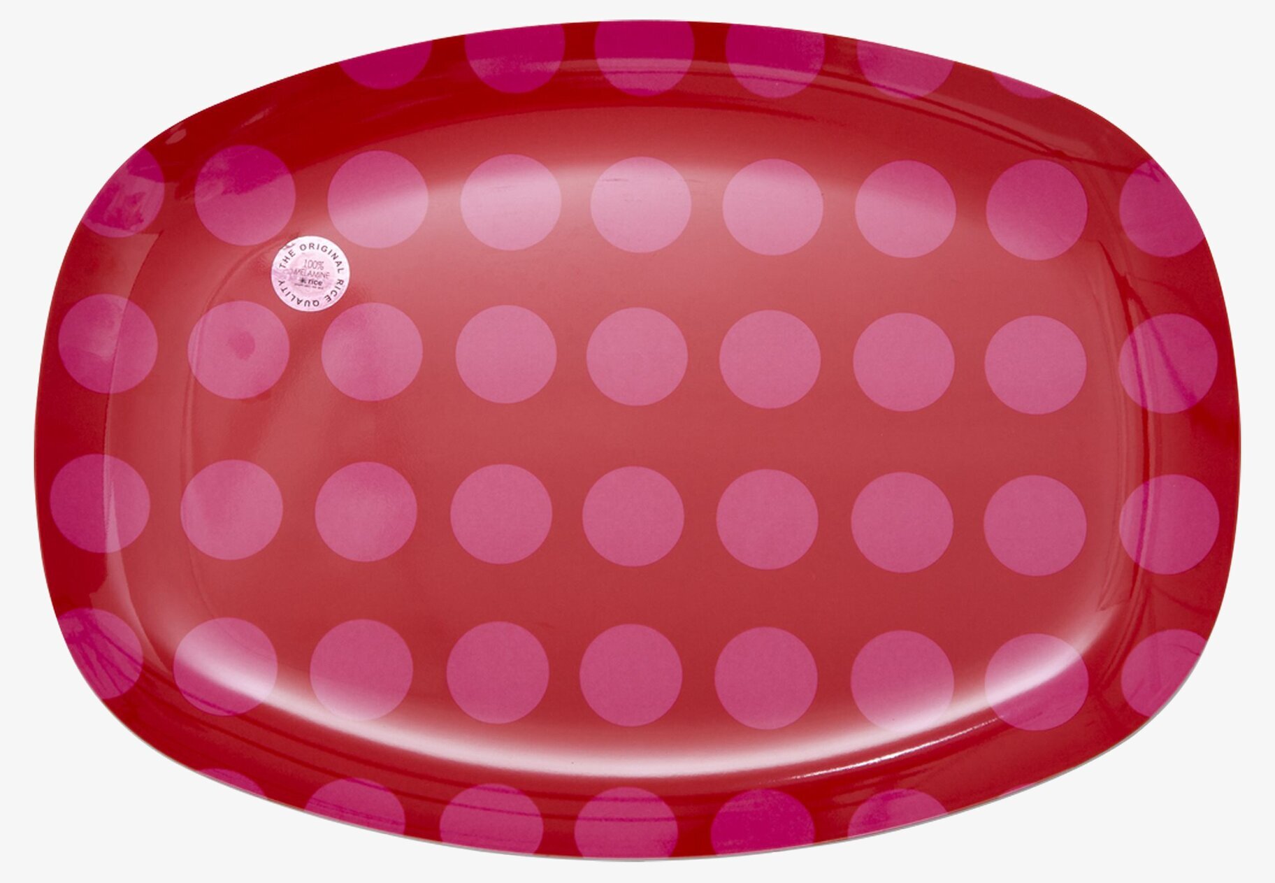 Tallrik Röda/Rosa prickar från Rice på vit bakgrund