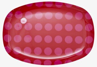 Tallrik Röda/Rosa prickar från Rice på vit bakgrund