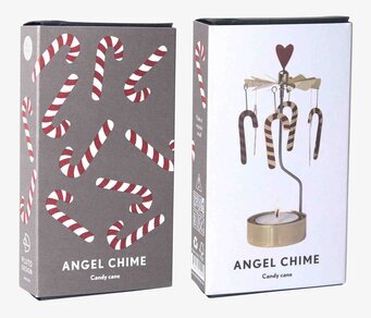 Bild av dekorativt änglaspel med juligt polkagristema