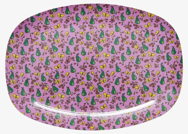 Tallrik Päron från Rice med gröna päron och gula blommor