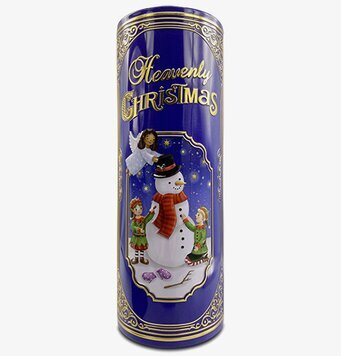 Bild av plåtburk med julmotiv och festlig design