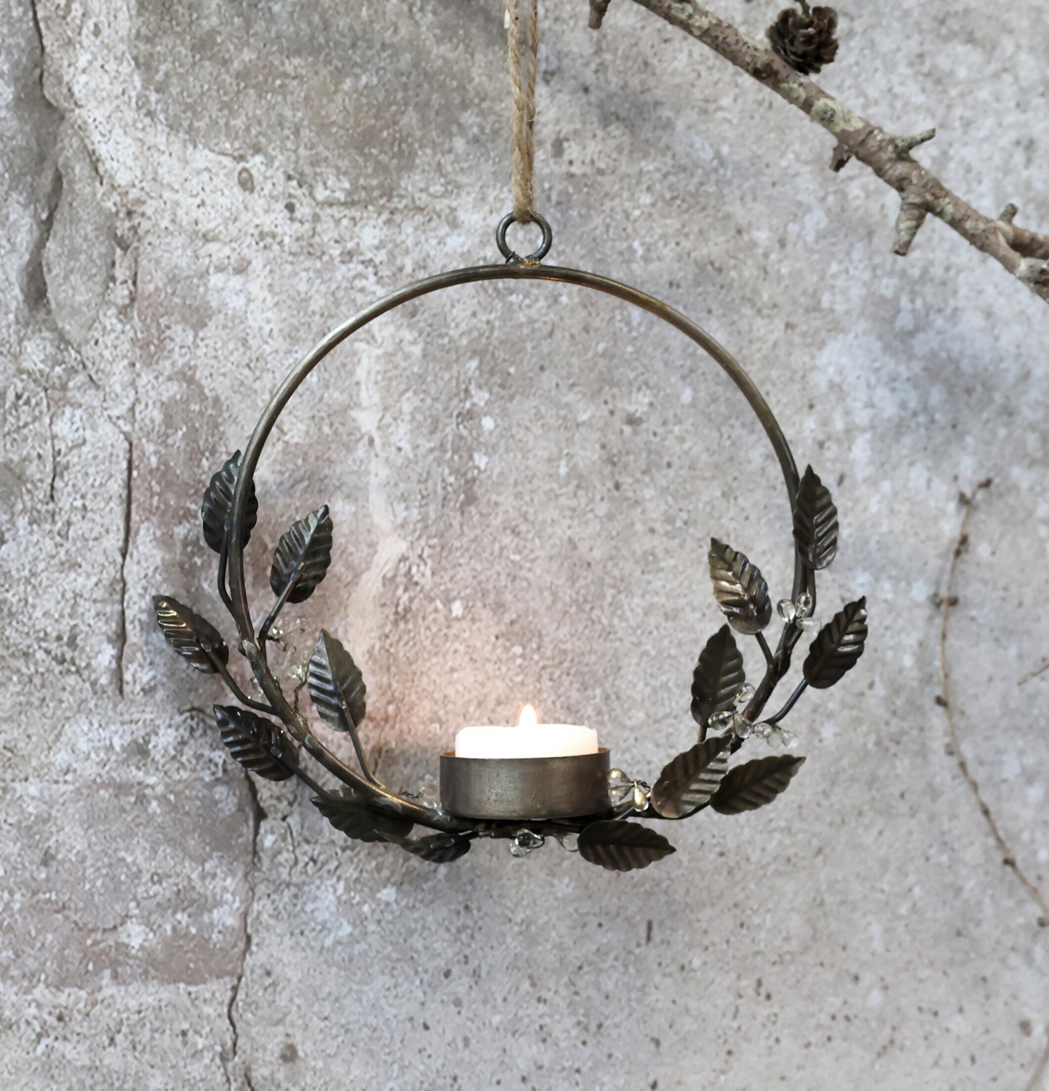 Ljuskrans Blad Metall Värmeljus från Chic Antique hängande