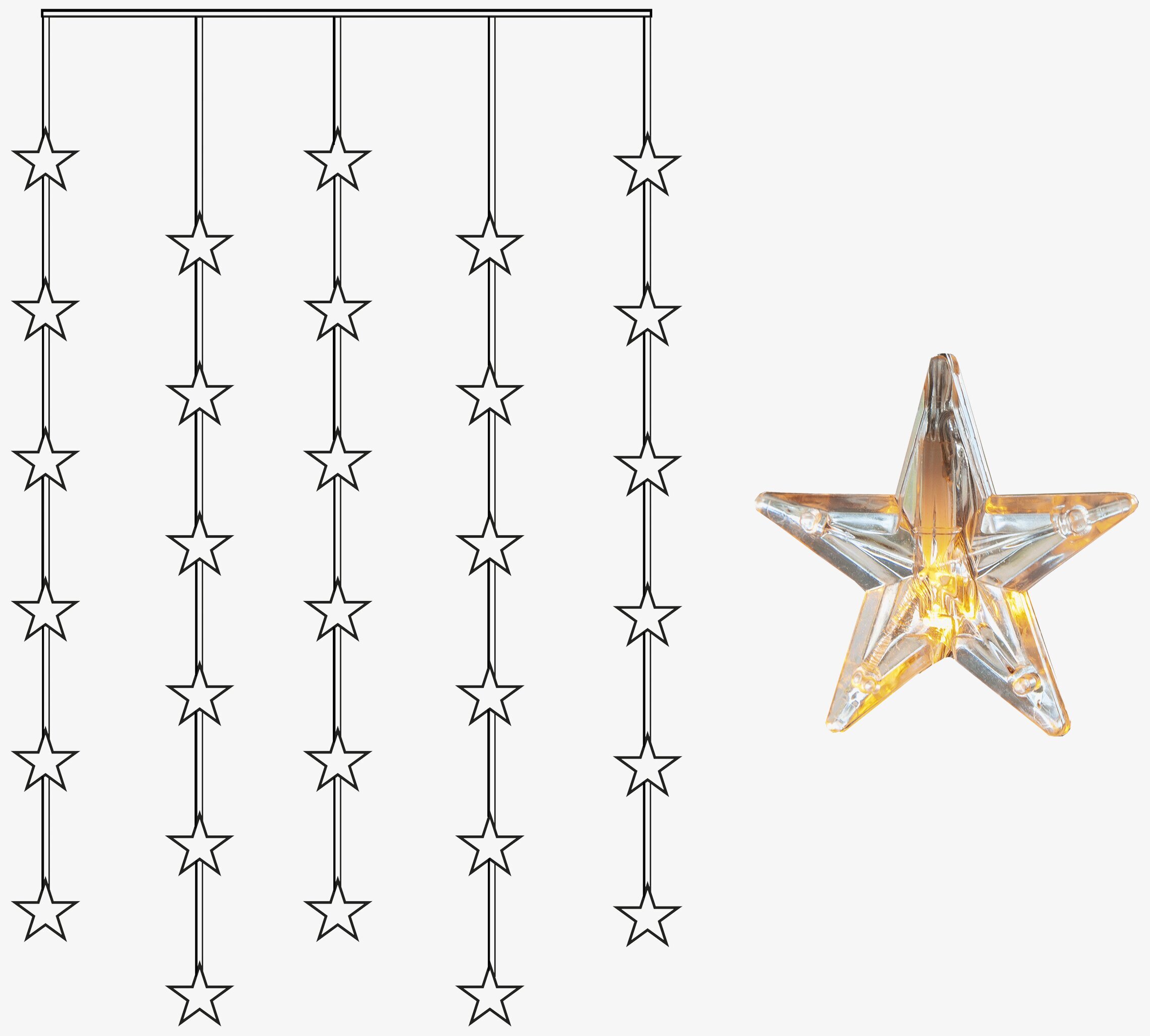 Ljusgardin Star Curtain från Star Trading med lysande stjärnor