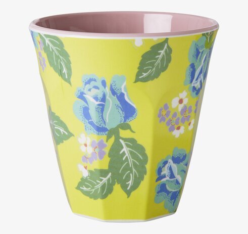 Mugg Vintage Rose från Rice med blommönster och gul bas