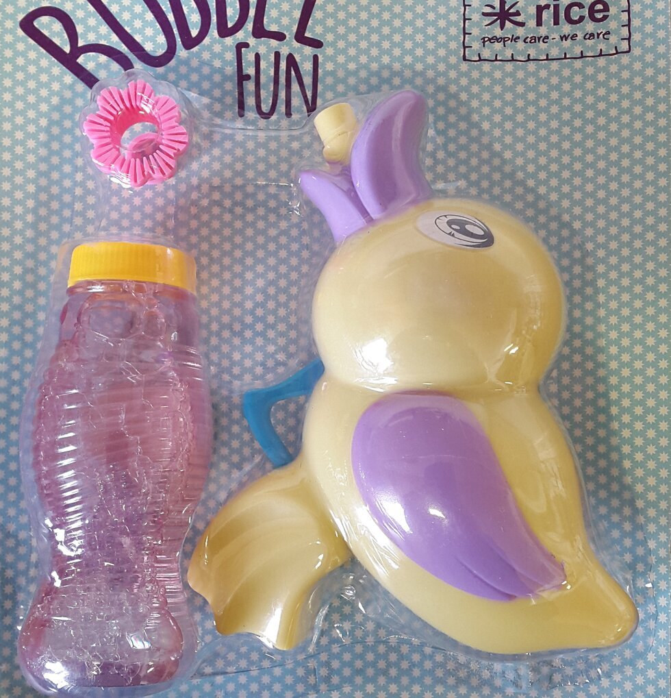 Bubble Gun Anka Gul från Rice för barn, med bubbelvätska