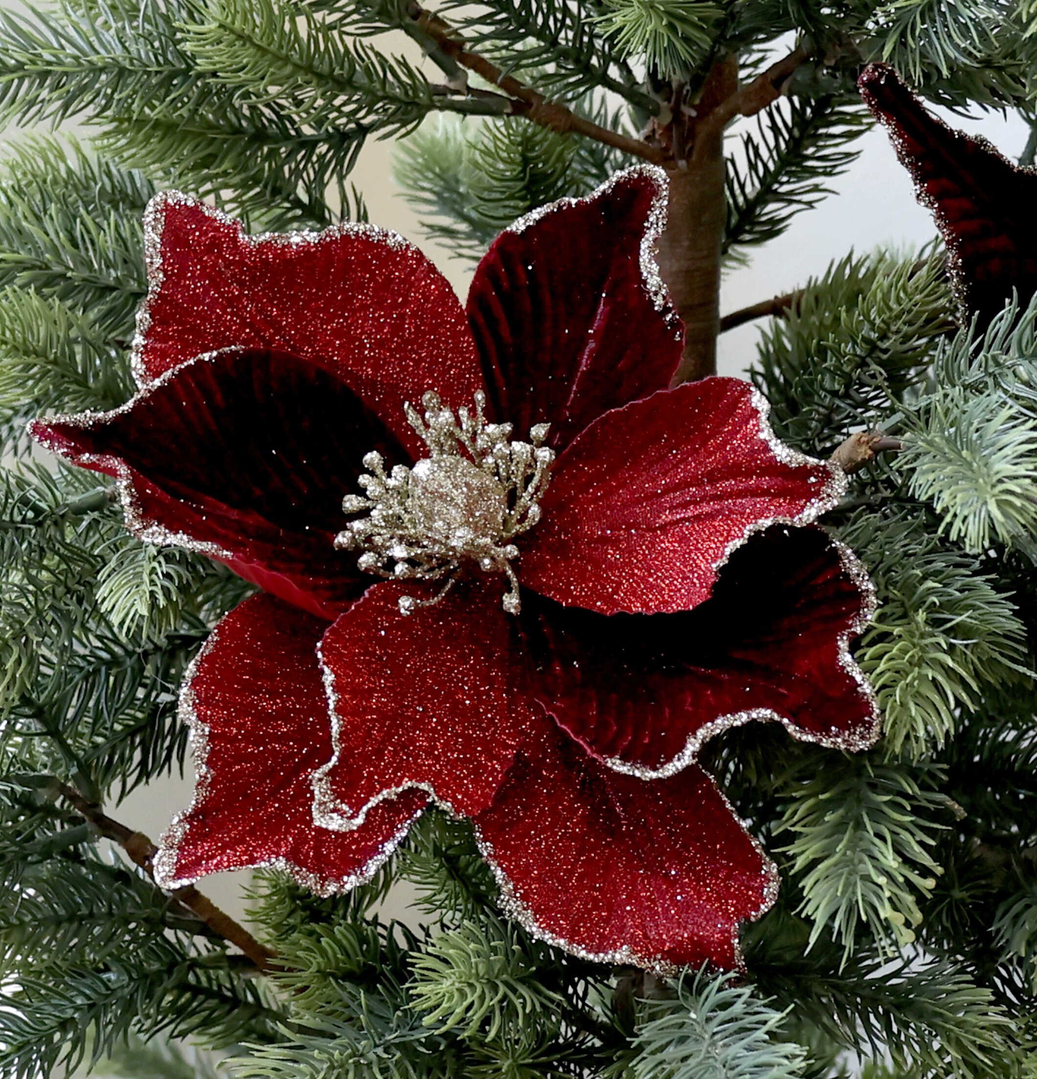 Julblomma Med Clip Mörkröd Ø20cm från Chic Antique i gran