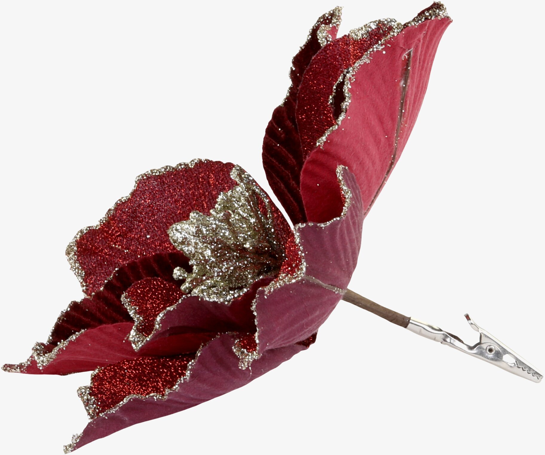 Julblomma Med Clip Mörkröd Ø20cm från Chic Antique i glitter