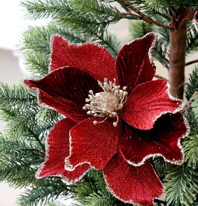 Julblomma Med Clip Mörkröd Ø20cm från Chic Antique i julgran