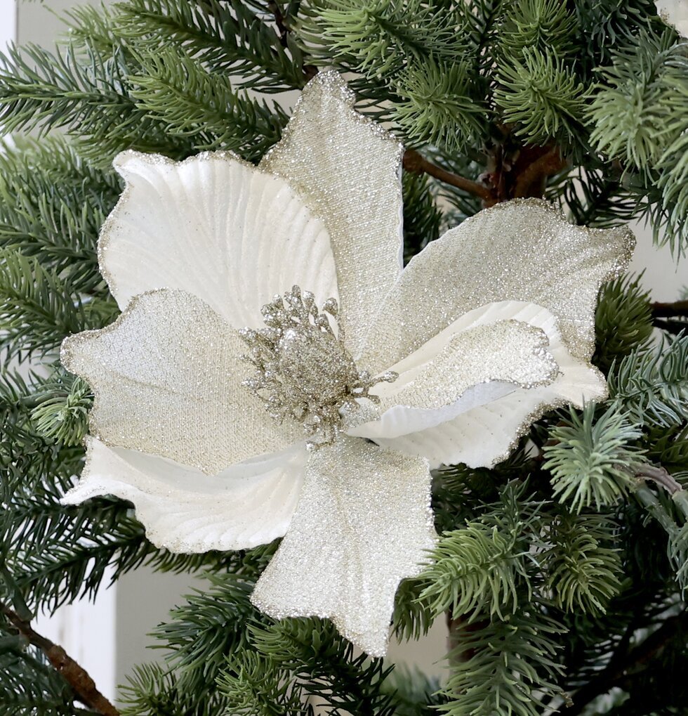 Julblomma Med Clip Vit Ø20cm från Chic Antique i julgran