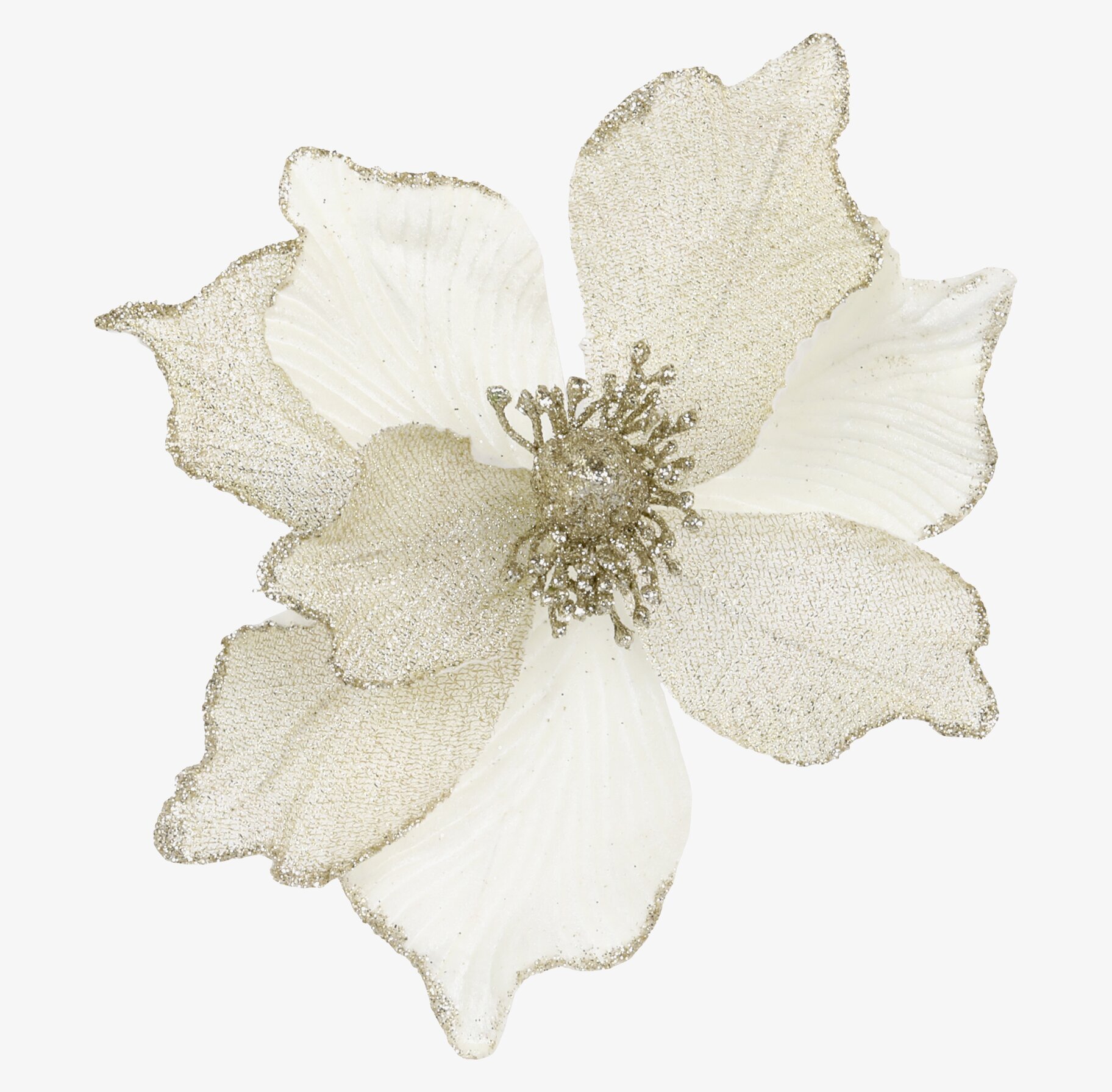 Julblomma Med Clip Vit Ø20cm från Chic Antique med glitter