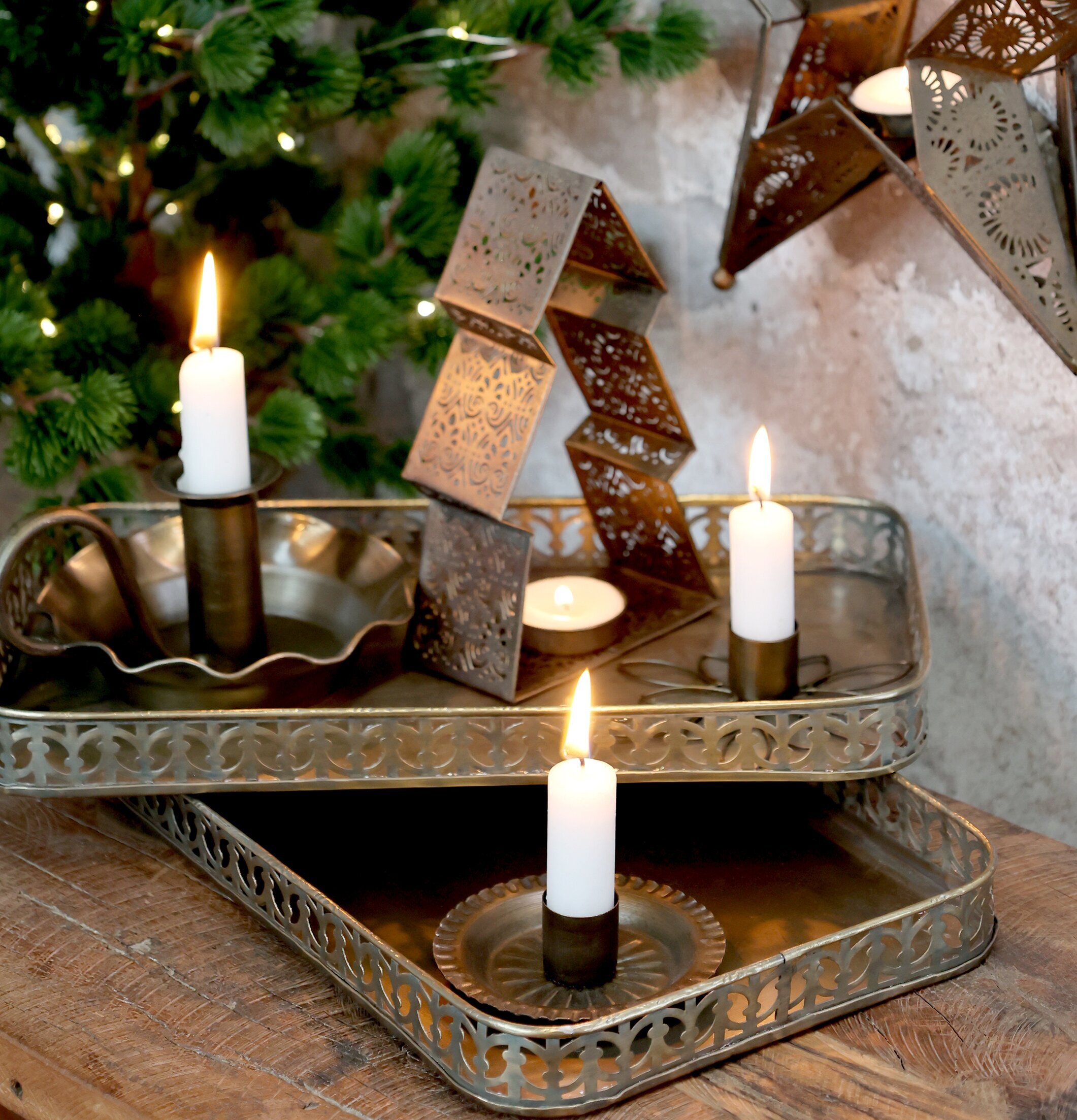 Fat Med Mönster Set/2 Antik Mässing från Chic Antique