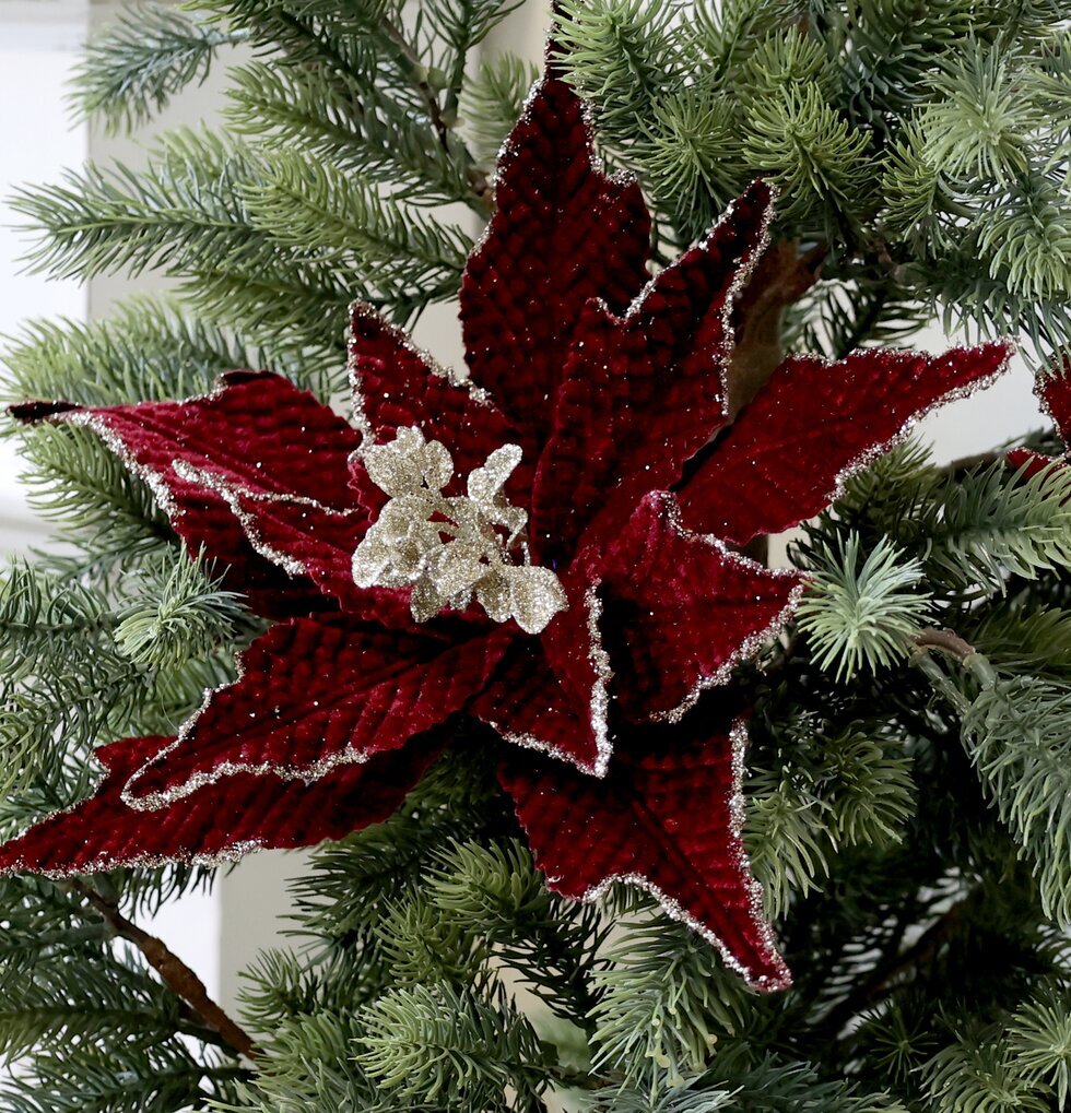 Julblomma Med Clip Mörkröd Ø25cm från Chic Antique i gran