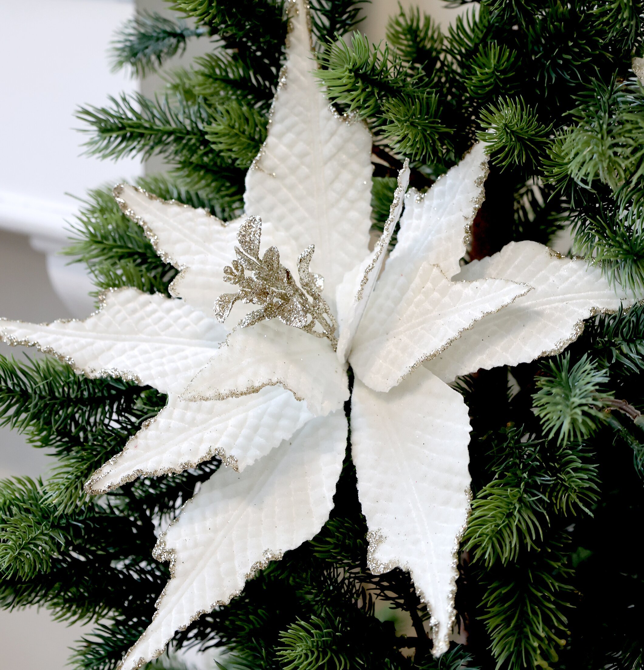 Julblomma Med Clip Vit Ø25cm från Chic Antique i gran