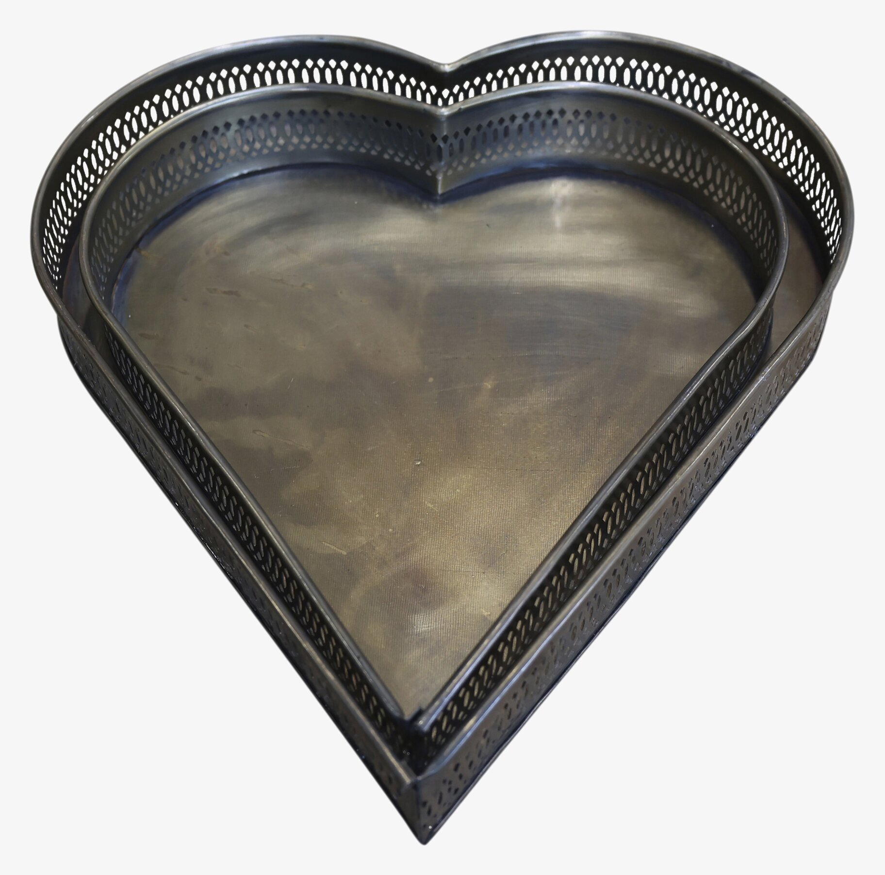 Dekorationsfat Hjärta Antik Mässing Set/2 från Chic Antique