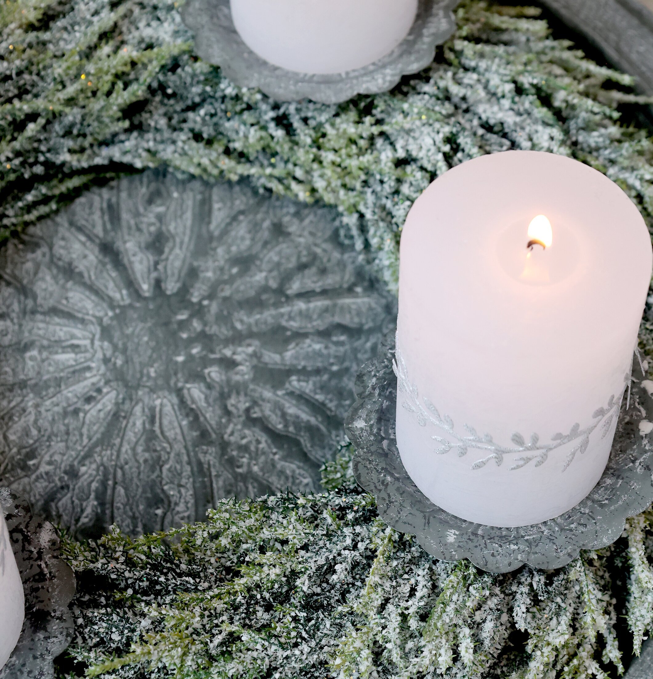 Dekorationsfat Antik Zink från Chic Antique med vintertema