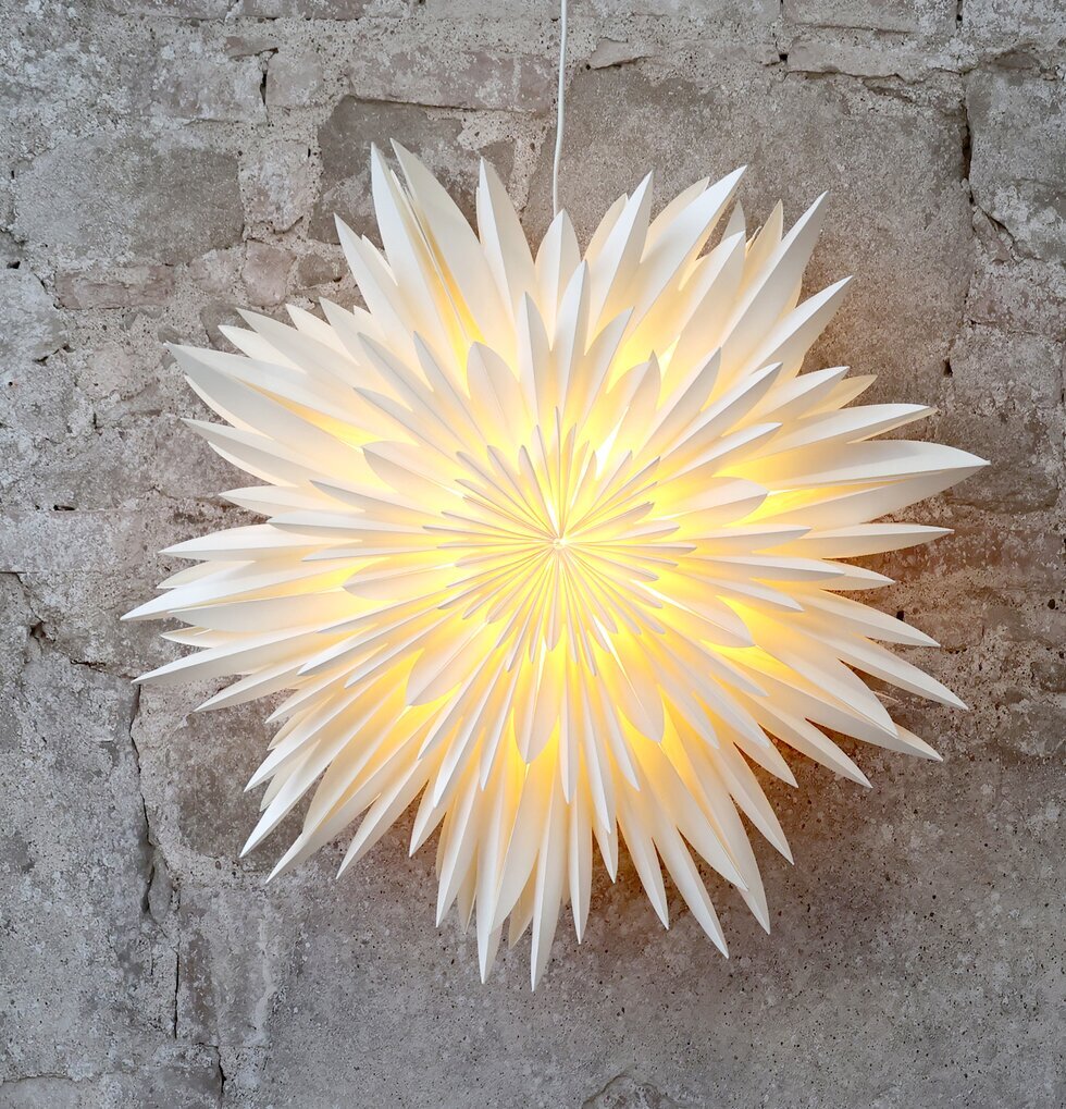 Adventsstjärna Vintage Creme från Chic Antique mot stenmur