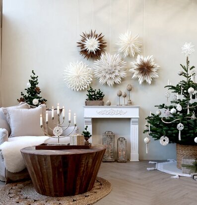 Adventsstjärna Vintage Creme från Chic Antique i julmiljö