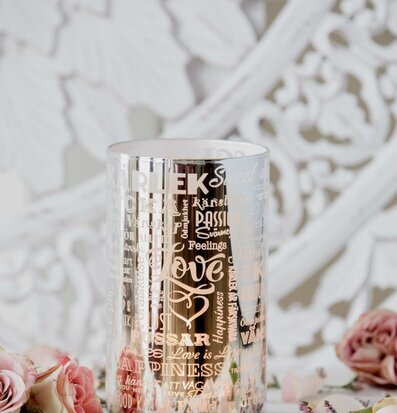 Love Silver Hög ljuslykta från Majas Cottage med kärleksord
