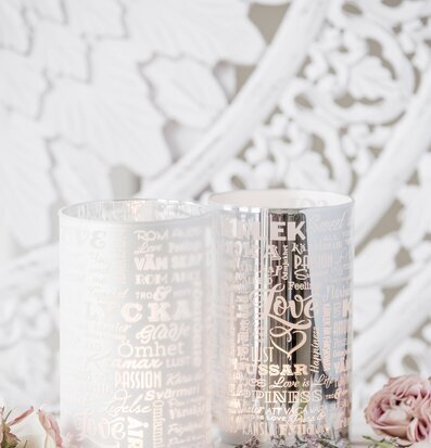 Love Silver Hög ljuslyktor från Majas Cottage med blommor