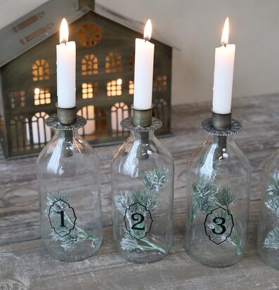 Adventsljusstake Set/4 Flaska Med Ljushållare Chic Antique Ljusstakar Adventsstakar Ljushyllor