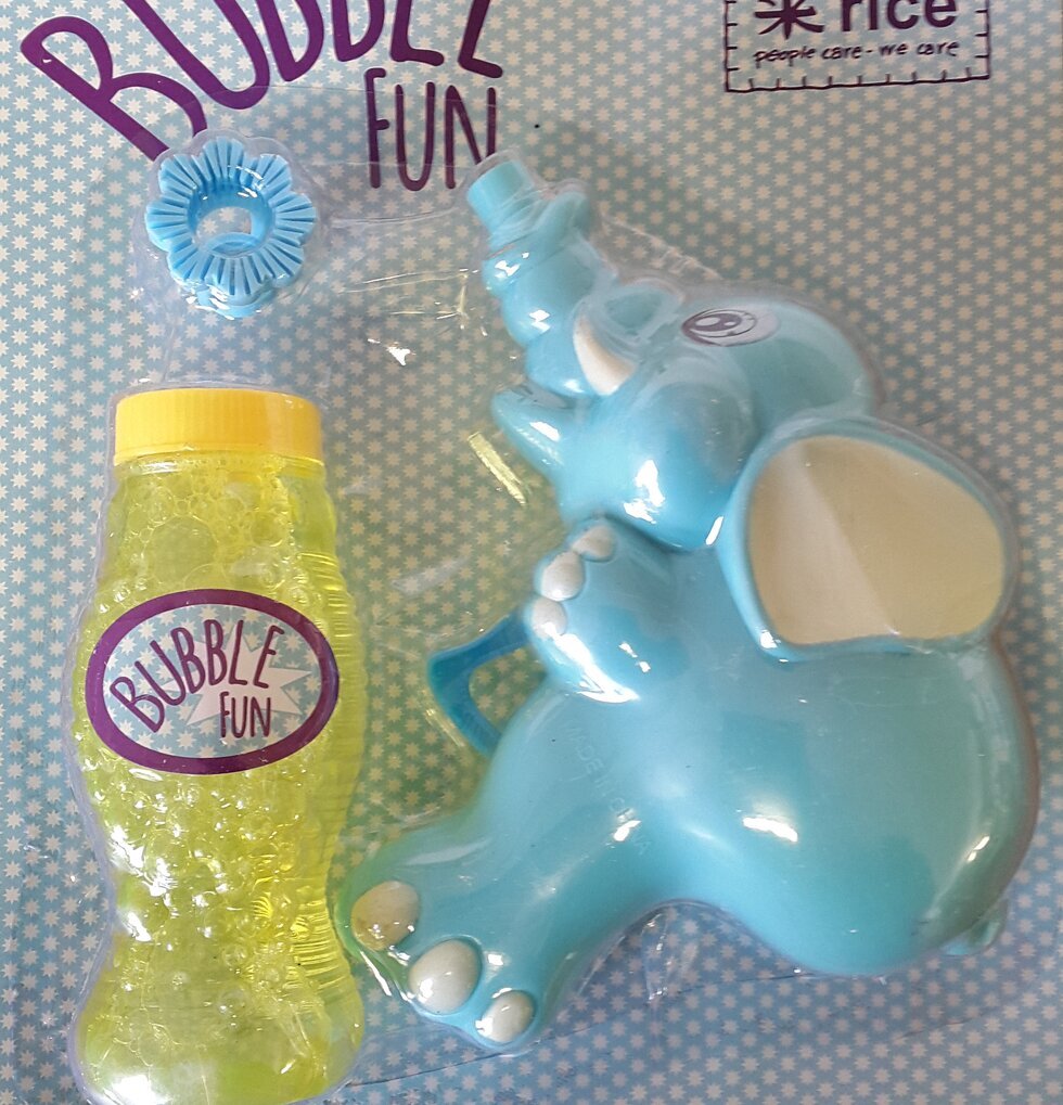 Bubble Gun Elefant Blå från Rice i lekfull förpackning