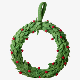 Dekorationskrans Rice från Rice med gröna blad och röda bär