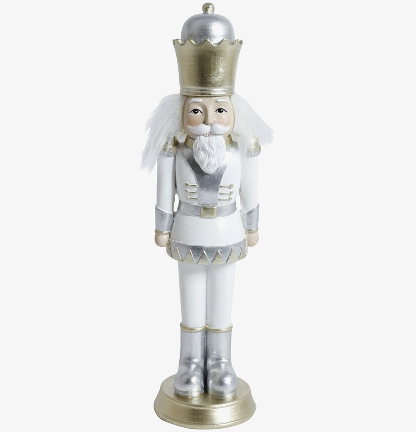 Nötknäppare Vit 17Cm från Silkflower, vit och silverfärgad