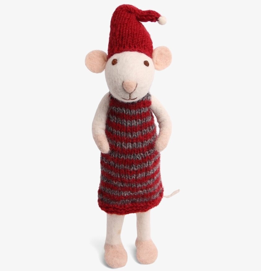 Gry & Sif - Julmus Vit 27cm med röd tomtemössa och klänning
