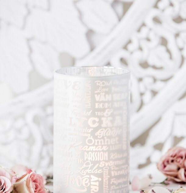Love Vit Hög - Majas Cottage, frostat glas, positiva ord