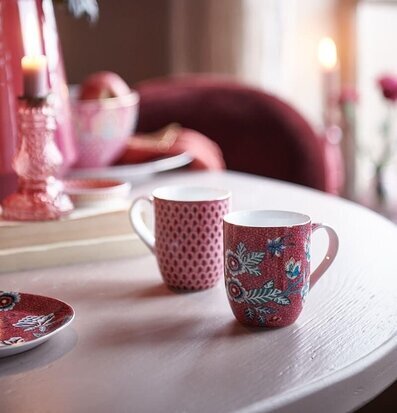 Mugg Flower Festival Dark Pink Small - Pip Studio, PIP Studio