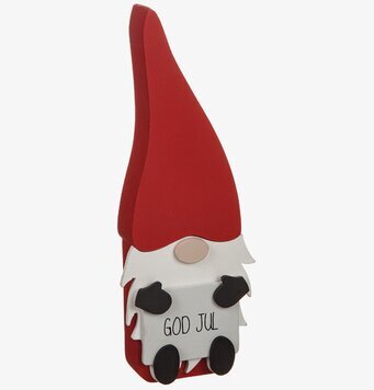Tomte God Jul från Different Design med röd luva och plakat